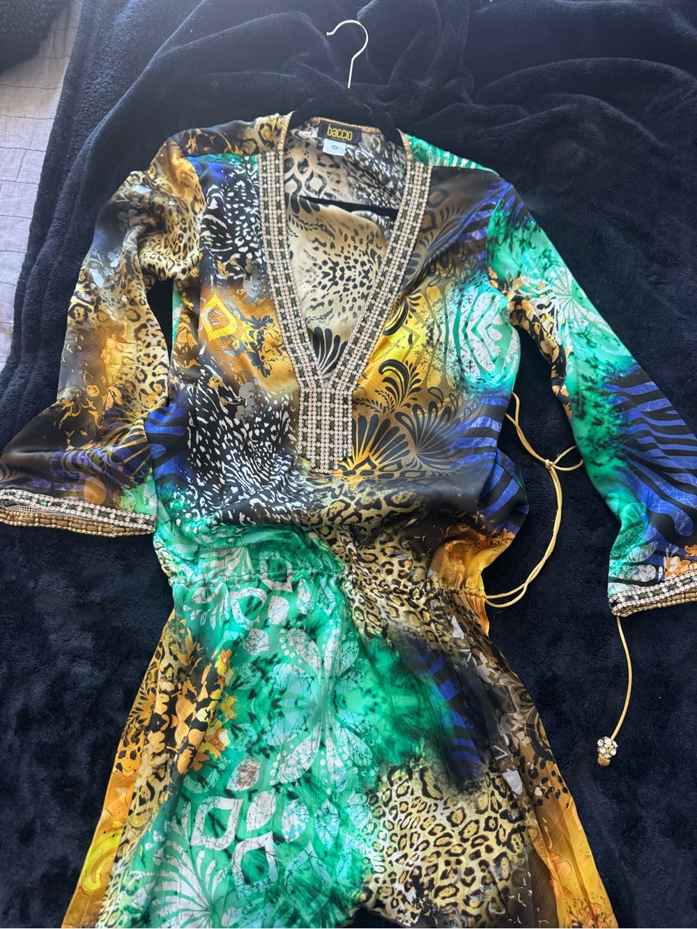 Becca Green & Gold Print V-Neck Long Sleeve Dress
